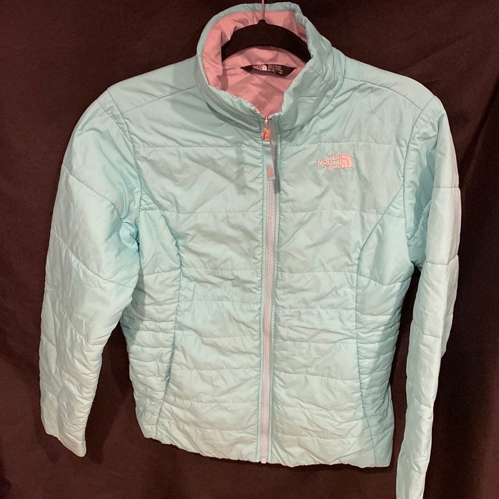 Girls North Face mint green parka size XL(18)